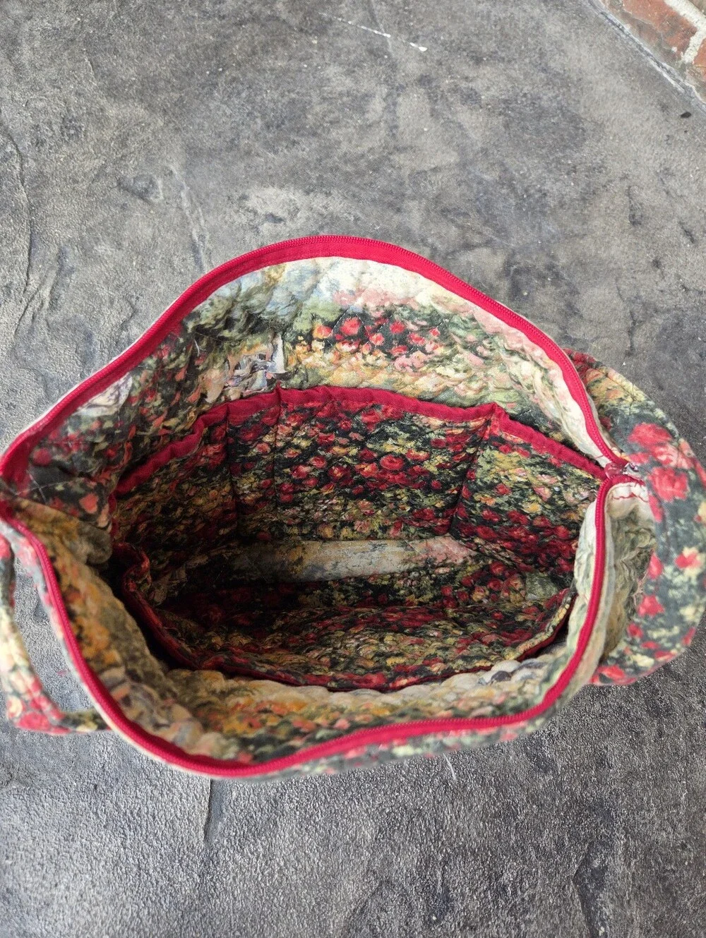 Quilted Floral Tote Bag With Zippered Pouch in Multicolor Handmade
